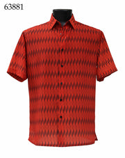 Bassiri Short Sleeve Button Down Casual Printed Men's Shirt - Diamonds Pattern Red #63881