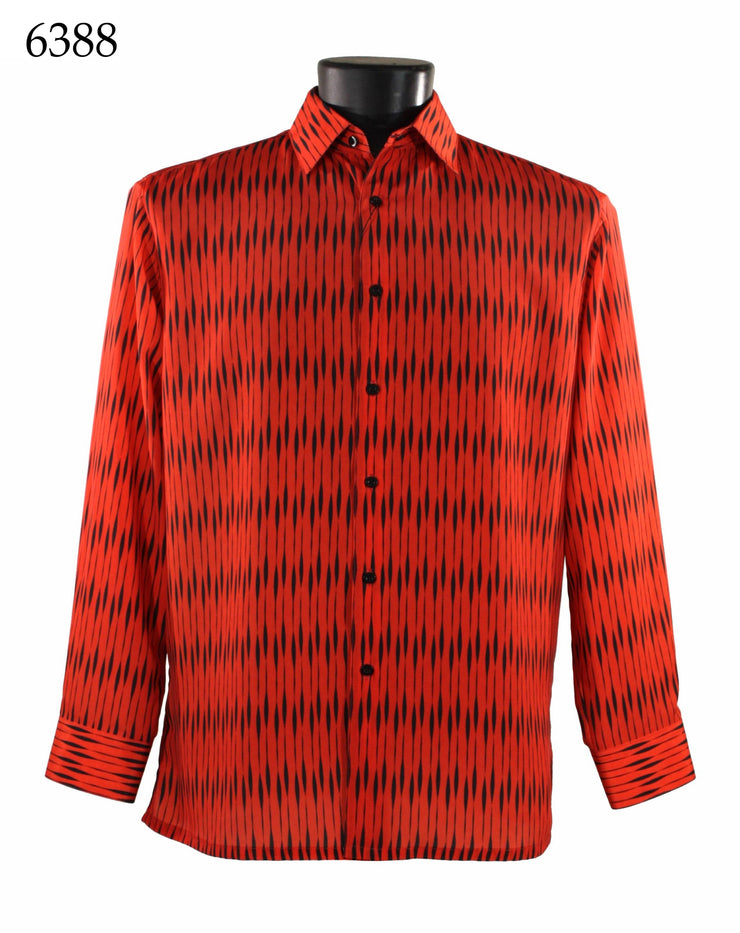 Bassiri Long Sleeve Button Down Casual Printed Men's Shirt - Diamonds Pattern Red #6388