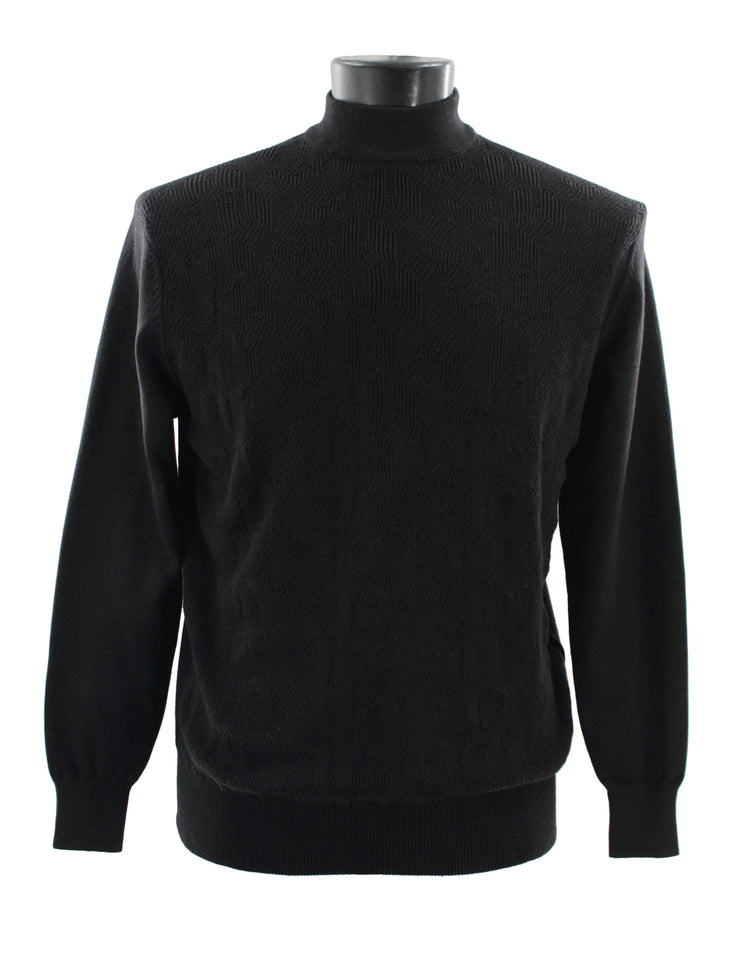 Bassiri Mock Neck Men's Sweater - Overall Pattern Black #638
