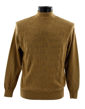 Bassiri Mock Neck Men's Sweater - Overall Pattern Tan #638