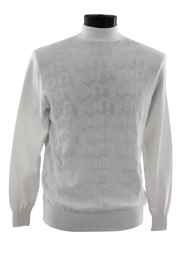 Bassiri Mock Neck Men's Sweater - Overall Pattern White #638