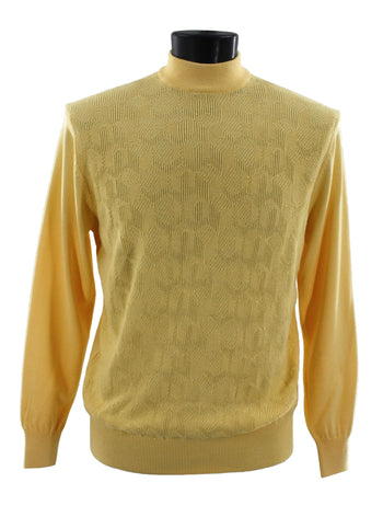 Bassiri Mock Neck Men's Sweater - Overall Pattern Yellow #638