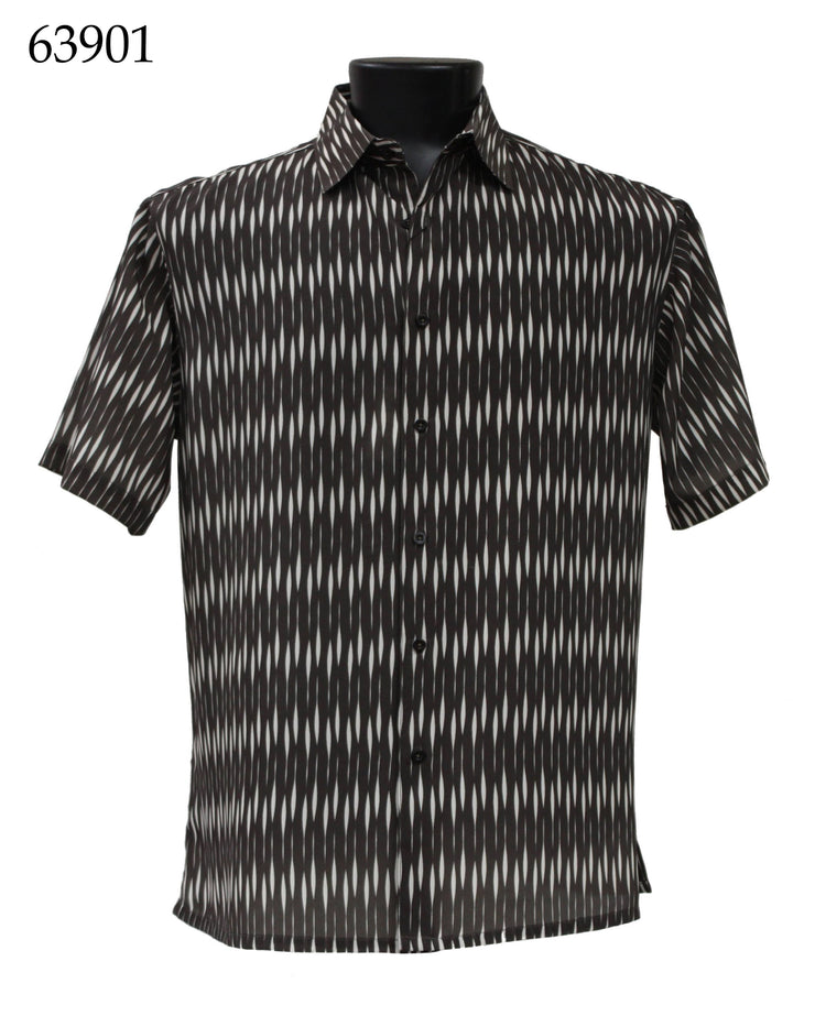 Bassiri Short Sleeve Button Down Casual Printed Men's Shirt - Diamonds Pattern Brown #63901