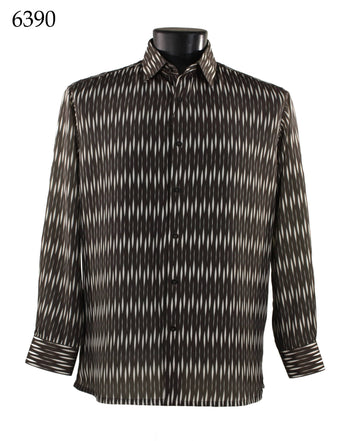 Bassiri Long Sleeve Button Down Casual Printed Men's Shirt - Diamonds Pattern Brown #6390