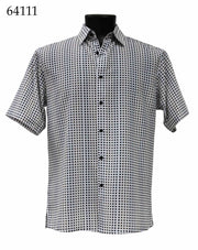 Bassiri Short Sleeve Button Down Casual Printed Men's Shirt - Square Pattern White #64111