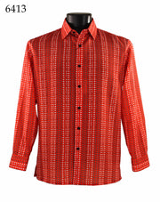 Bassiri Long Sleeve Button Down Casual Printed Men's Shirt - Square Pattern Red #6413
