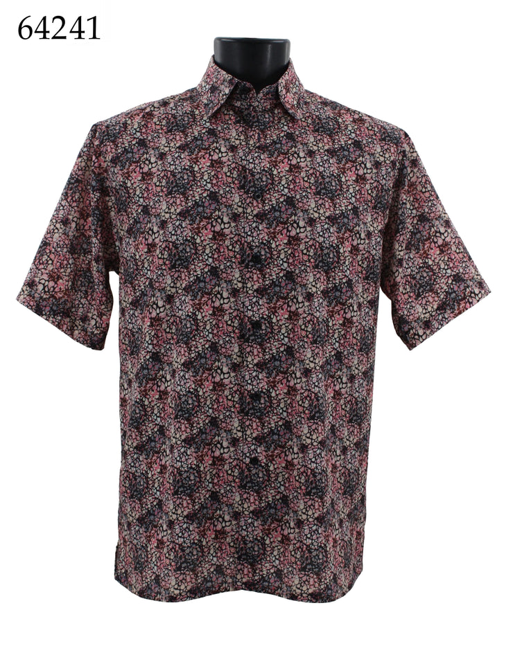 Bassiri Short Sleeve Button Down Casual Printed Men's Shirt - Abstract Pattern Pink #64241