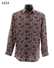 Bassiri Long Sleeve Button Down Casual Printed Men's Shirt - Abstract Pattern Pink #6424