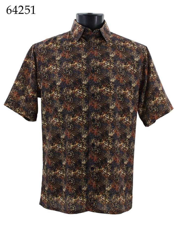 Bassiri Short Sleeve Button Down Casual Printed Men's Shirt - Abstract Pattern Brown #64251