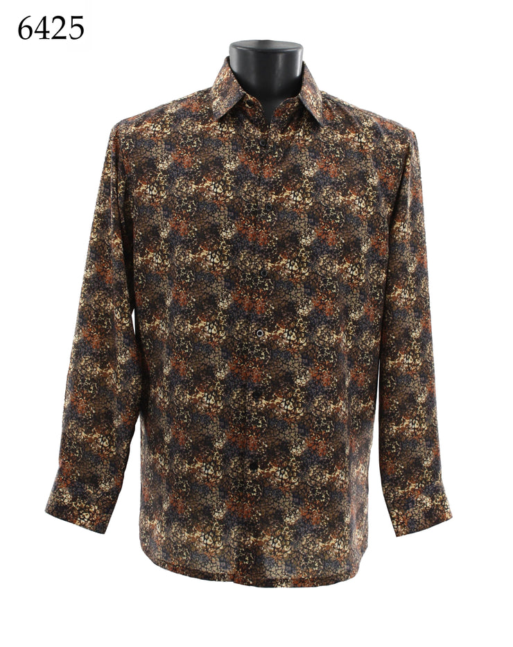 Bassiri Long Sleeve Button Down Casual Printed Men's Shirt - Abstract Pattern Brown #6425