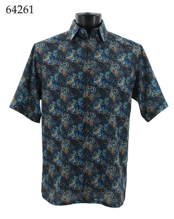 Bassiri Short Sleeve Button Down Casual Printed Men's Shirt - Abstract Pattern Blue #64261
