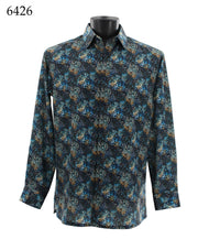 Bassiri Long Sleeve Button Down Casual Printed Men's Shirt - Abstract Pattern Blue #6426