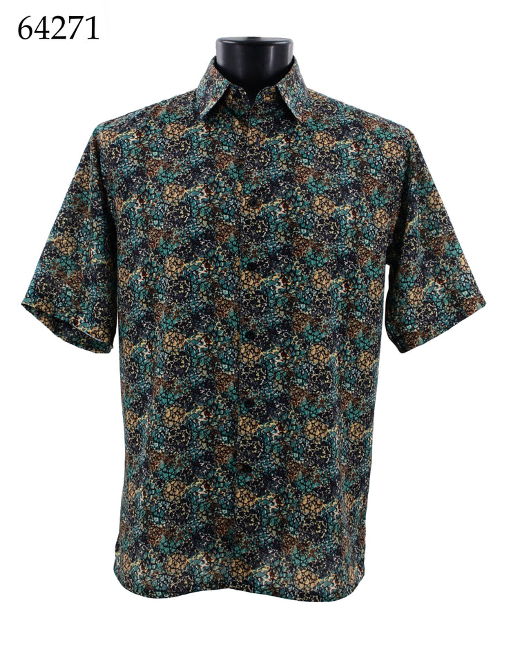Bassiri Short Sleeve Button Down Casual Printed Men's Shirt - Abstract Pattern Sea Green #64271