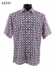 Bassiri Short Sleeve Button Down Casual Printed Men's Shirt - Circle Pattern Purple #64341