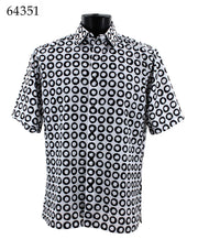Bassiri Short Sleeve Button Down Casual Printed Men's Shirt - Circle Pattern Black #64351