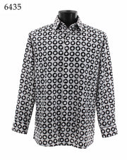 Bassiri Long Sleeve Button Down Casual Printed Men's Shirt - Circle Pattern Black #6435