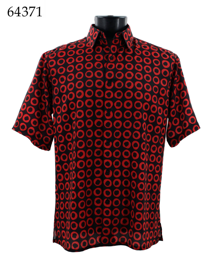 Bassiri Short Sleeve Button Down Casual Printed Men's Shirt - Circle Pattern Red #64371