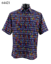 Bassiri Short Sleeve Button Down Casual Printed Men's Shirt - Geometric Pattern Multi #64421