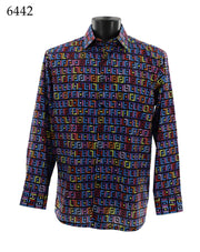 Bassiri Long Sleeve Button Down Casual Printed Men's Shirt - Geometric Pattern Multi #6442