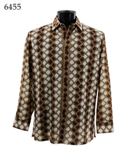 Bassiri Long Sleeve Button Down Casual Printed Men's Shirt - Harlequin Pattern Brown #6455