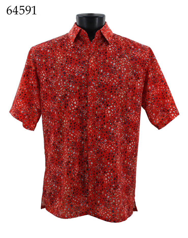 Bassiri Short Sleeve Button Down Casual Printed Men's Shirt - Cheetah Pattern Red #64591