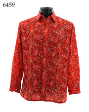 Bassiri Long Sleeve Button Down Casual Printed Men's Shirt - Cheetah Pattern Red #6459
