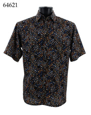 Bassiri Short Sleeve Button Down Casual Printed Men's Shirt - Cheetah Pattern Black #64621