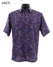 Bassiri Short Sleeve Button Down Casual Printed Men's Shirt - Cheetah Pattern Purple #64631