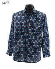 Bassiri Long Sleeve Button Down Casual Printed Men's Shirt - Geometric Pattern Blue #6467