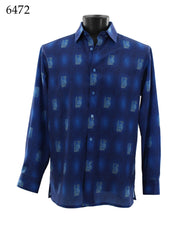 Bassiri Long Sleeve Button Down Casual Printed Men's Shirt - Greek Key Pattern Royal Blue #6472