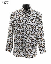 Bassiri Long Sleeve Button Down Casual Printed Men's Shirt - Squiggles Pattern Gold #6477