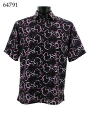 Bassiri Short Sleeve Button Down Casual Printed Men's Shirt - Squiggles Pattern Purple #64791