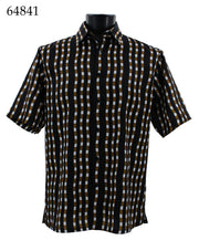 Bassiri Short Sleeve Button Down Casual Printed Men's Shirt - Stripe Pattern Brown #64841