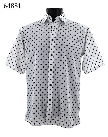 Bassiri Short Sleeve Button Down Casual Printed Men's Shirt - Polka Dot Pattern White #64881