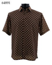 Bassiri Short Sleeve Button Down Casual Printed Men's Shirt - Polka Dot Pattern Brown #64891