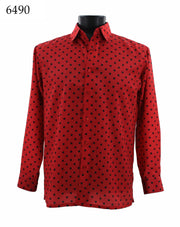 Bassiri Long Sleeve Button Down Casual Printed Men's Shirt - Polka Dot Pattern Red #6490