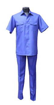 Bassiri 2pc Set Men's Short Sleeve Walking Suit - Solid Pattern Royal Blue #A 127