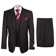 Rossi Man 3 Piece Men's Suit Solid Pattern Black - Cyrus RM101