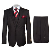 Rossi Man 3 Piece Men's Suit Solid Pattern Black - Cyrus RM101