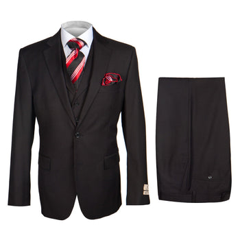 Rossi Man 3 Piece Men's Suit Solid Pattern Black - Cyrus RM101