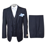 Rossi Man 3 Piece Men's Suit Solid Pattern Navy - Cyrus RM116
