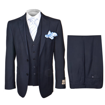 Rossi Man 3 Piece Men's Suit Solid Pattern Navy - Cyrus RM116