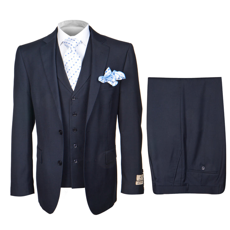 Rossi Man 3 Piece Men's Suit Solid Pattern Navy - Cyrus RM116