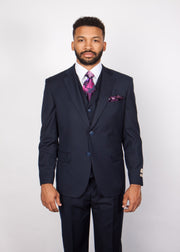 Rossi Man 3 Piece Men's Suit Solid Pattern Navy - Cyrus RM116