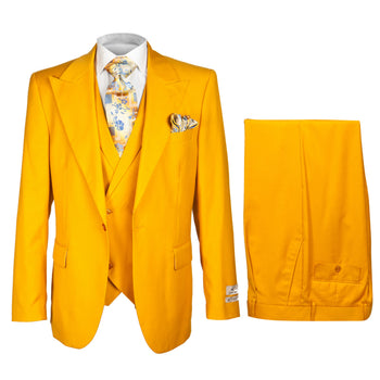 Rossi Man 3 Piece Men's Suit Solid Pattern Mustard - Eli RM103
