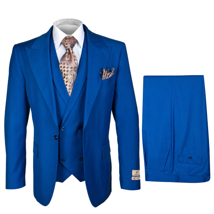 Rossi Man 3 Piece Men's Suit Solid Pattern Royal Blue - Eli RM110