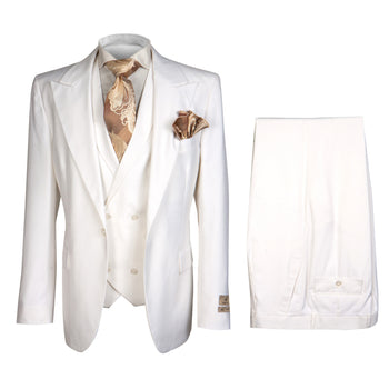 Rossi Man 3 Piece Men's Suit Solid Pattern White - Eli RM202