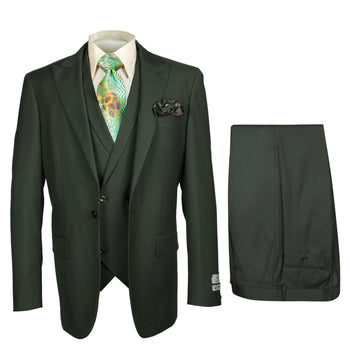 Rossi Man 3 Piece Men's Suit Solid Pattern Dark Green - Eli RM117
