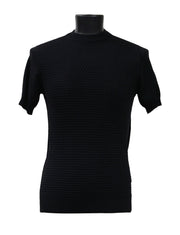 Bassiri Men's Round Neck Short Sleeve Sweater - Jacquard Squares Pattern Black #Q 131