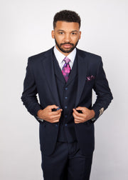 Rossi Man 3 Piece Men's Suit Solid Pattern Navy - Cyrus RM116